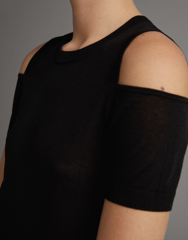 Black sweater with shoulder slits