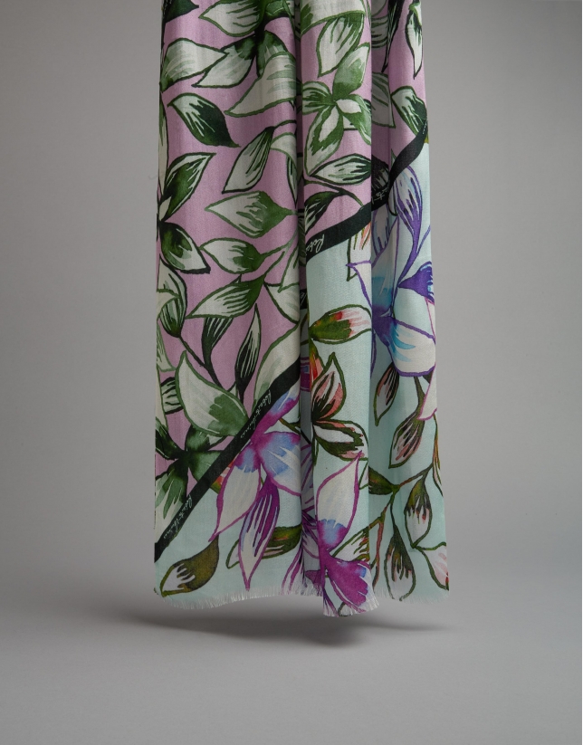 Floral and leaf print scarf
