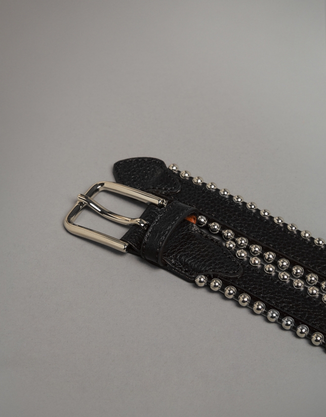 Black leather belt with metallic edges