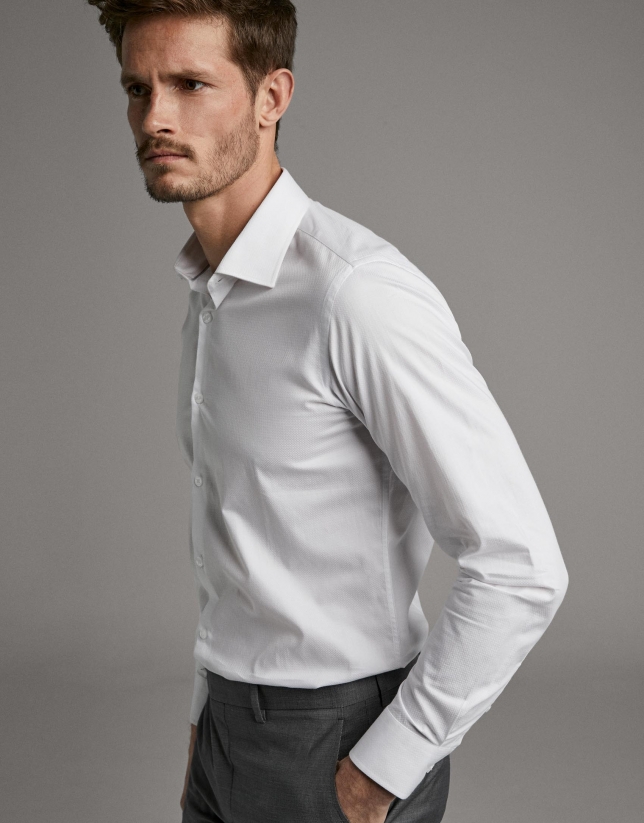 White checked micro-structured dress shirt