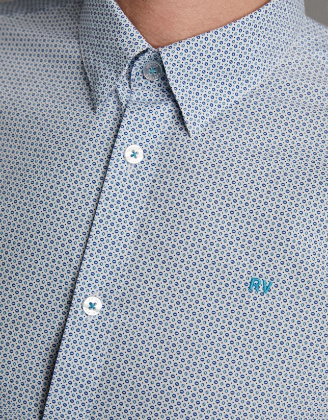 Turquoise geometric print sport shirt