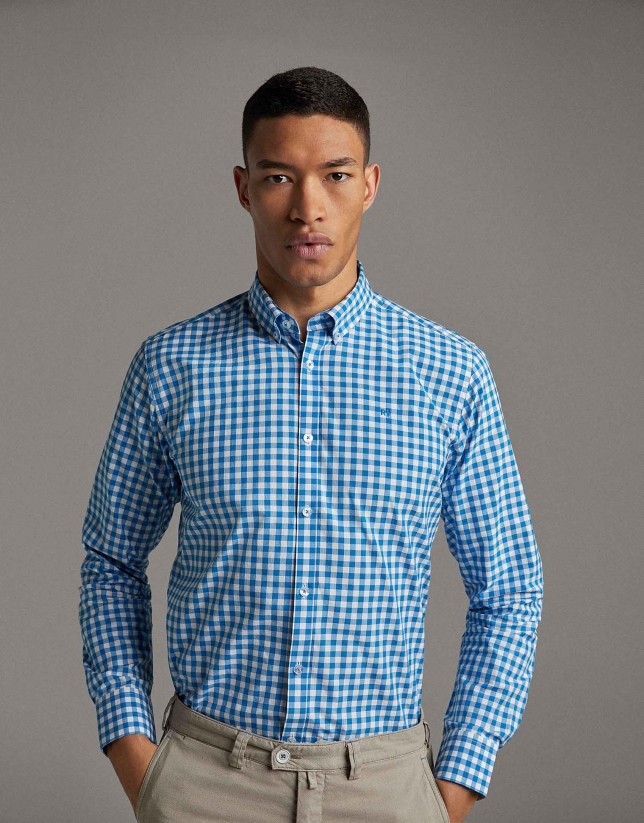 Turquoise checked Vichy sport shirt