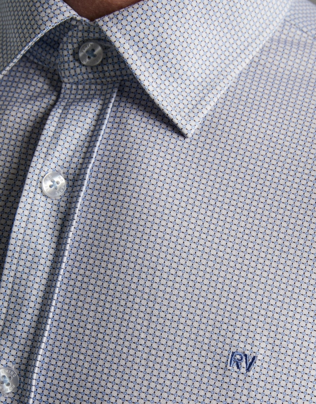 Light blue geometric print knit sport shirt