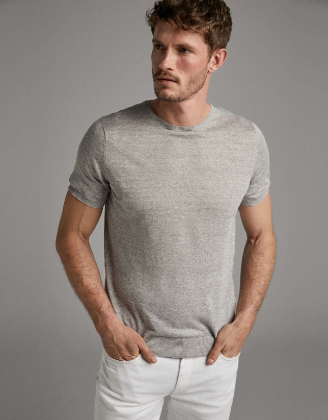 Camiseta lino tricotada gris claro