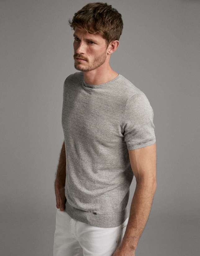 Camiseta lino tricotada gris claro
