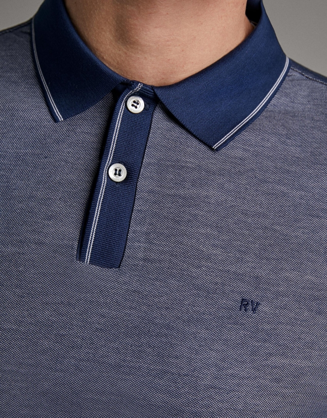 Blue/white two-tone piqué polo shirt - Man | Roberto Verino