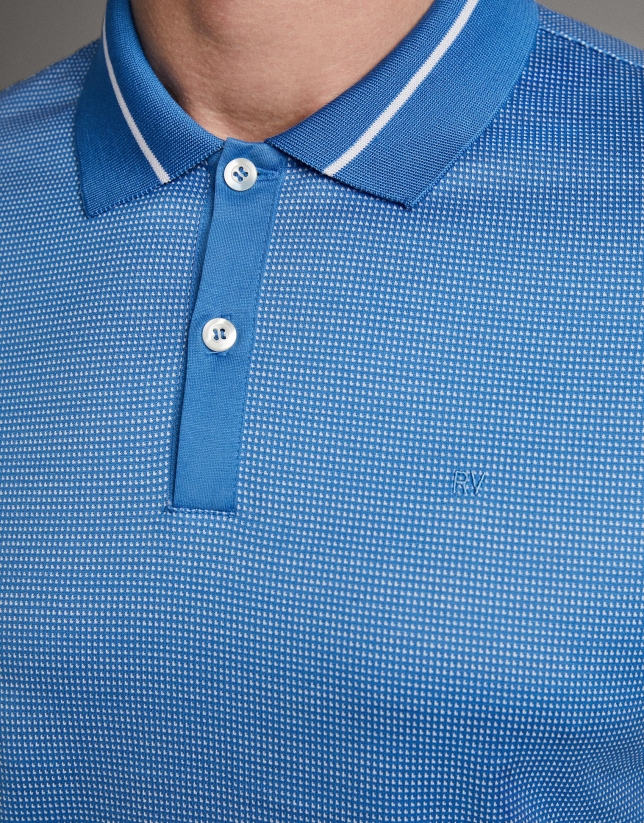 Blue/white jacquard polo shirt 