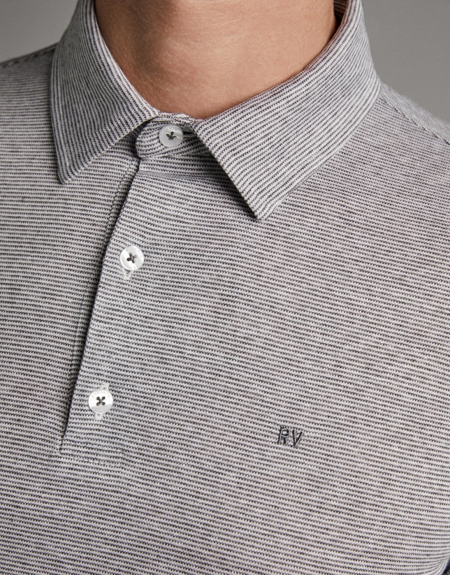 Grey melange pin-striped polo shirt