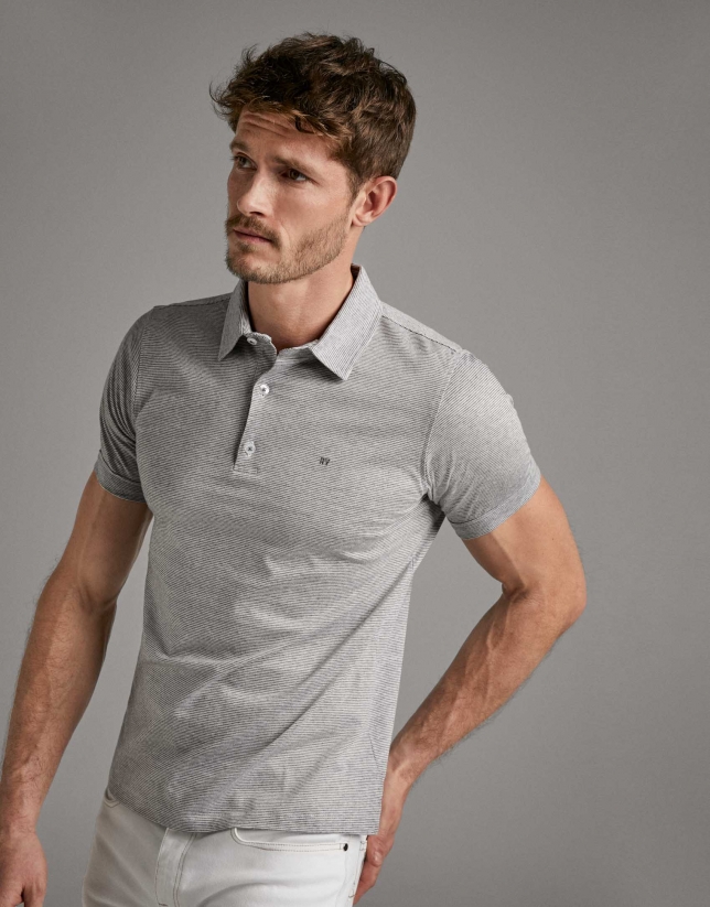 Grey melange pin-striped polo shirt