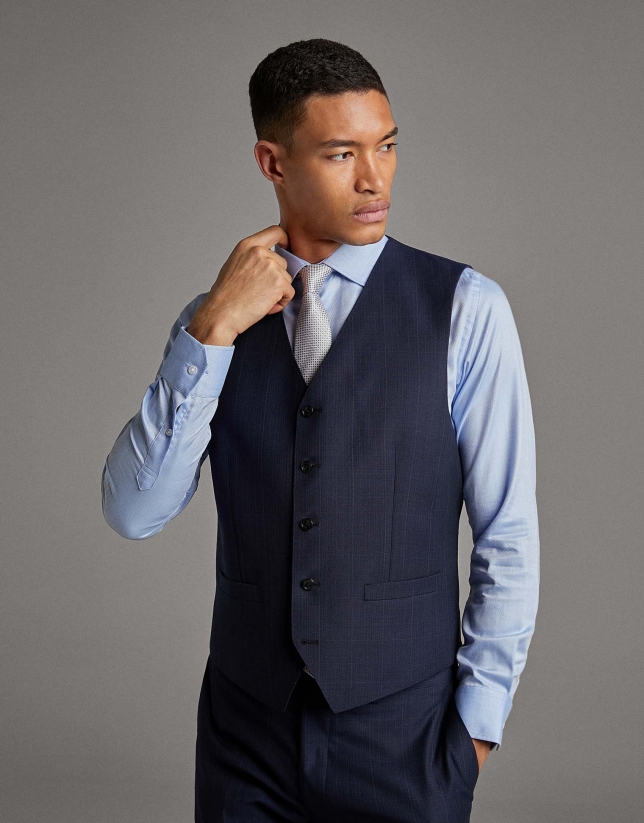 Navy blue checked wool dress vest
