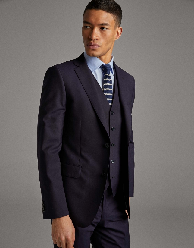Navy blue wool, two-piece, slim fit suit