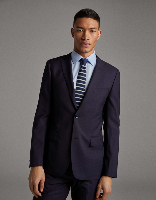 Navy blue wool, two-piece, slim fit suit
