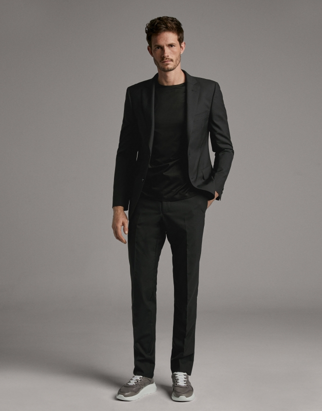 Black wool, two-piece, slim fit suit