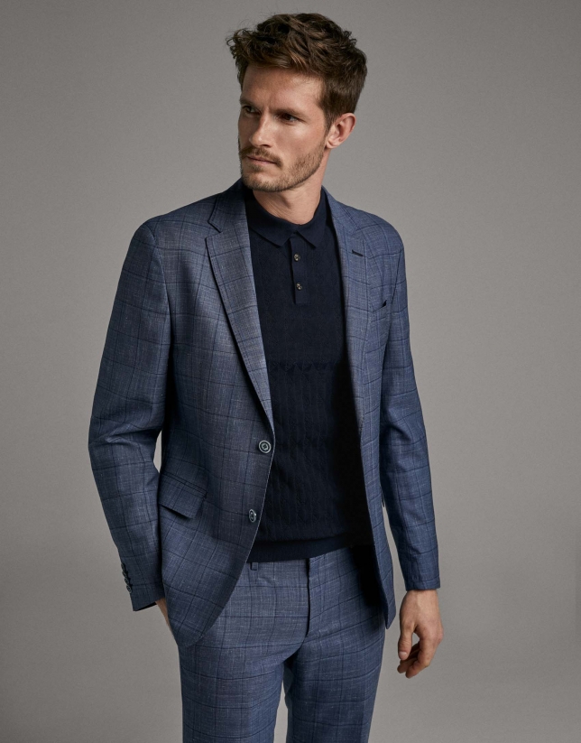 Blue checked, slim fit, suit