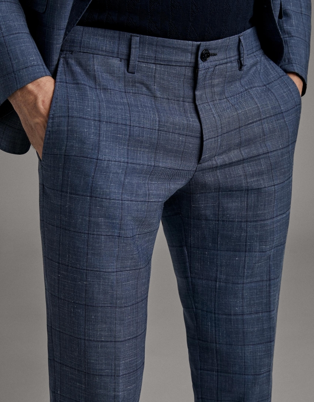 Blue checked, slim fit, suit
