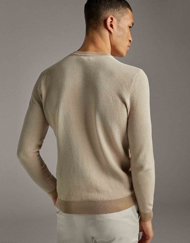 Two-tone natural seed stitch sweater