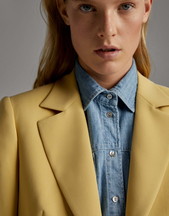Yellow pink suit jacket with one button