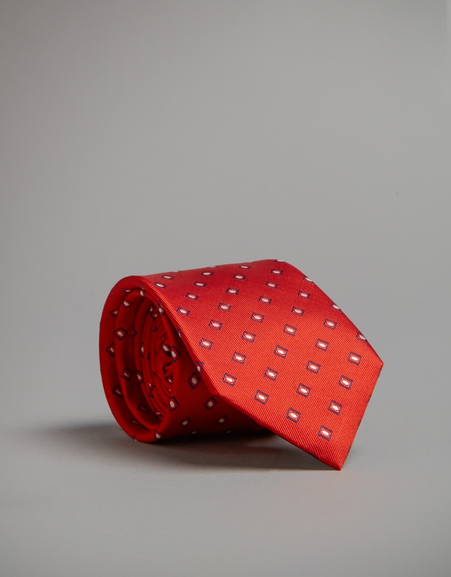 Corbata roja jacquard geométrico