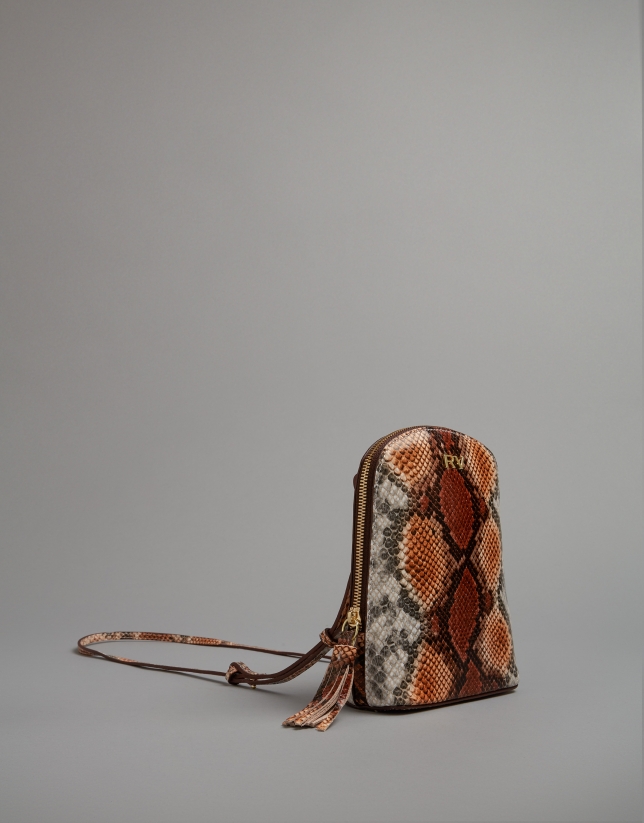 Toffee Fabiola mini- shoulder bag with snakeskin print 