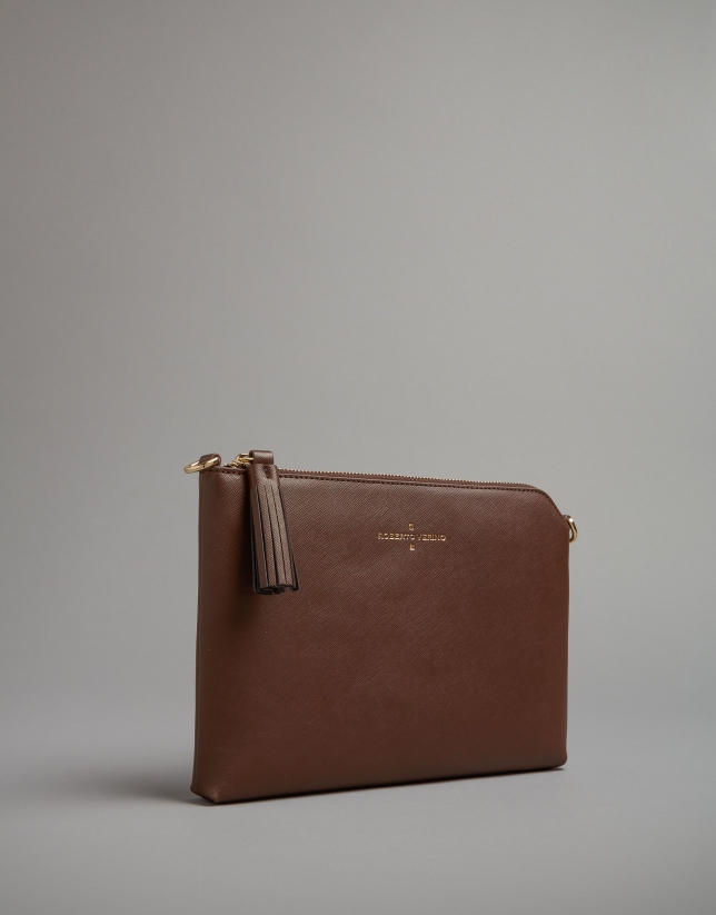 Brown leather Lisa clutch bag