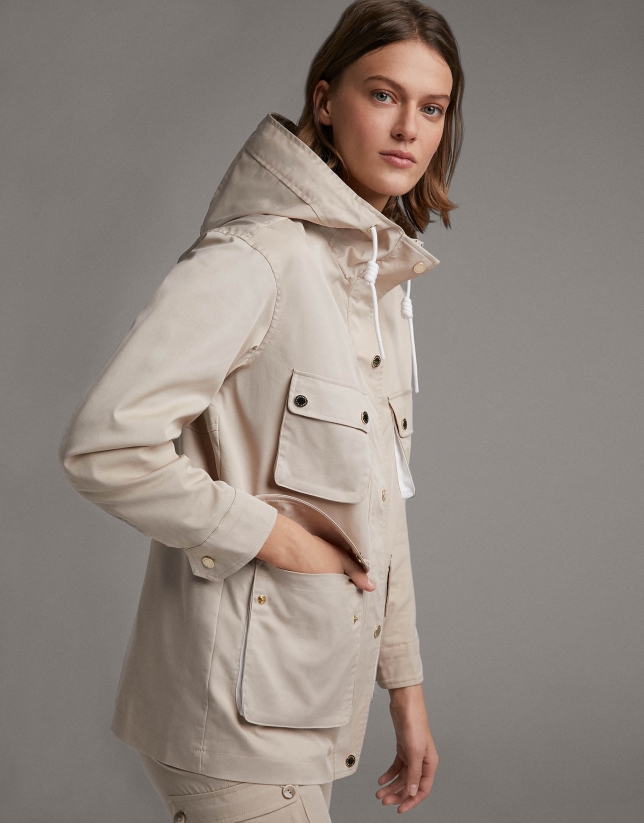 Parka con capucha extraíble beige Mujer Roberto Verino