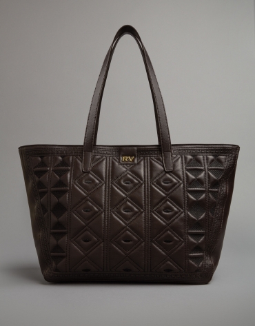 Brown leather Tiébele shopping bag