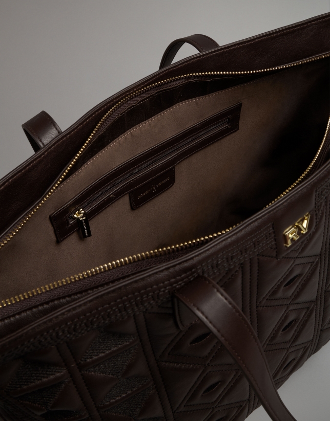Brown leather Tiébele shopping bag