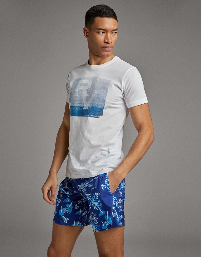 Blue tropical print swimsuit