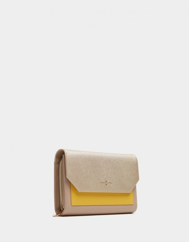 Mustard, taupe and beige leather Valeria shoulder bag