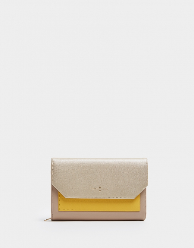 Mustard, taupe and beige leather Valeria shoulder bag
