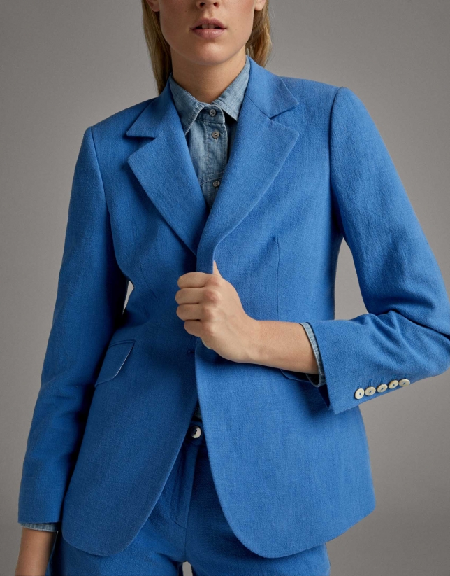 Ultramarine blue suit jacket with one button
