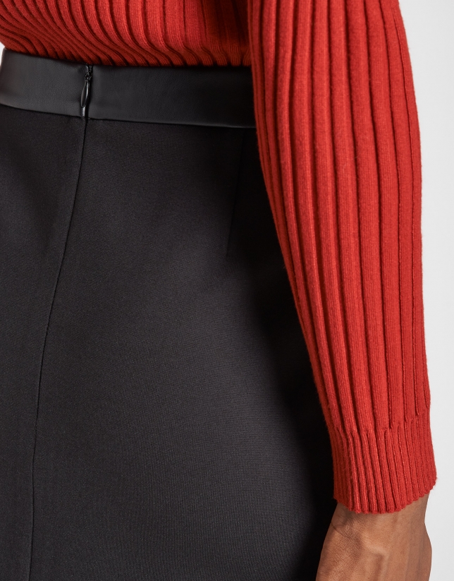 Black midi combination skirt with belt