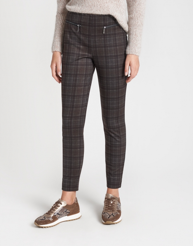Brown checked cigarette pants