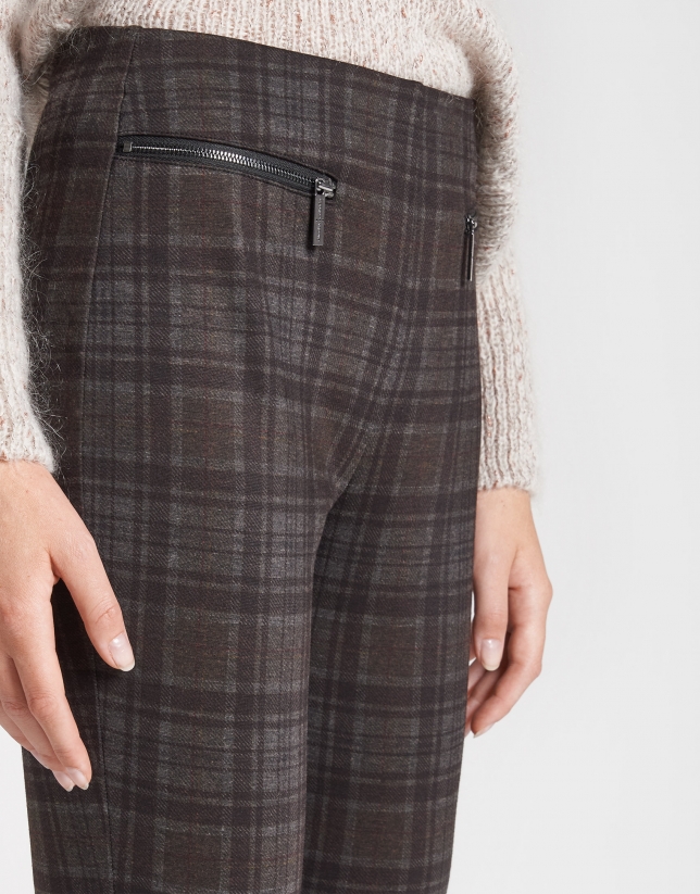 Brown checked cigarette pants