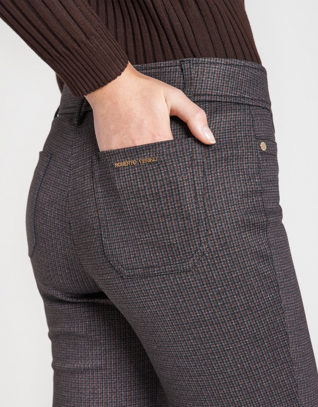 Brown houndstooth cigarette pants