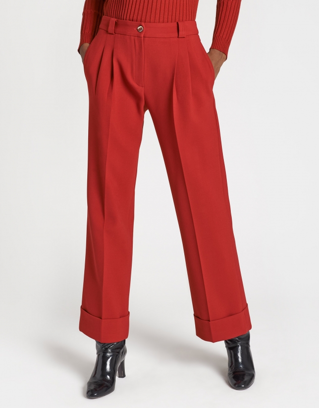 Pantalón ancho de vestir rojo