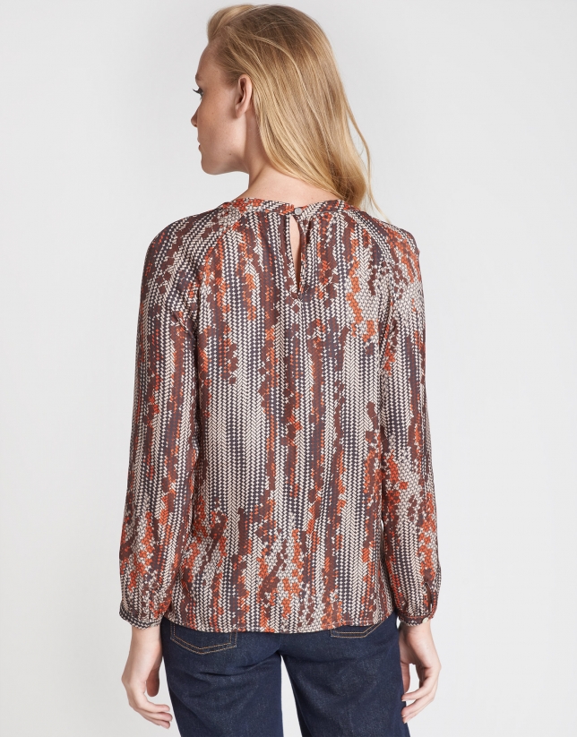 Brown geometric print blouse