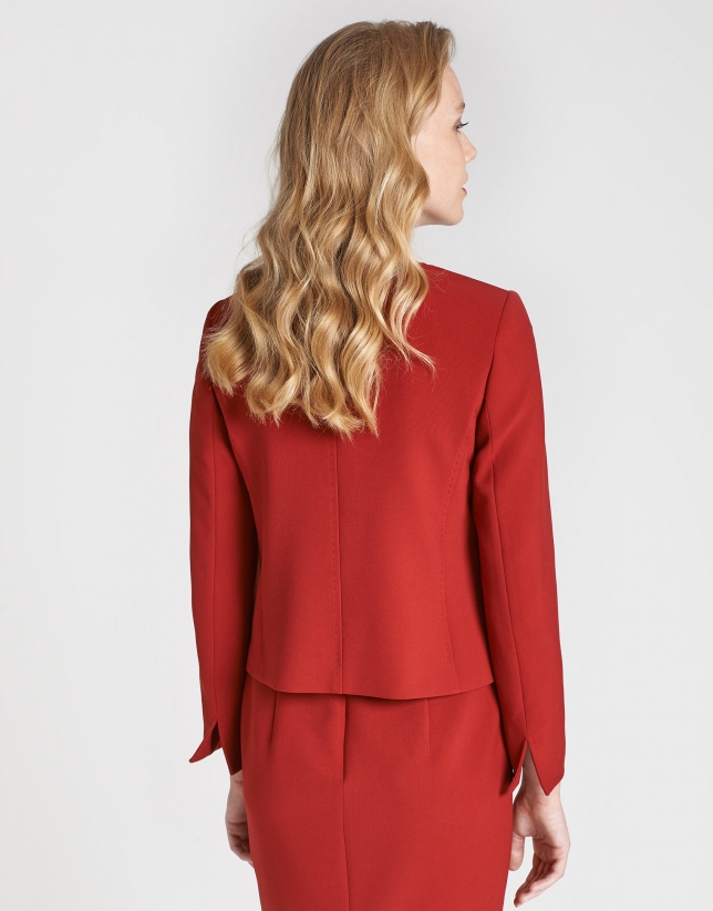 Red short jacket with back-stitching