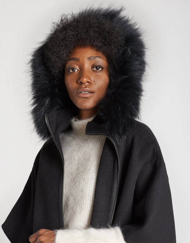 Black wool cape coat