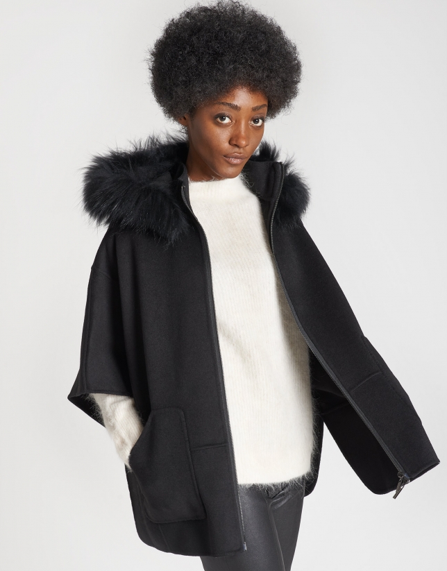 Black wool cape coat