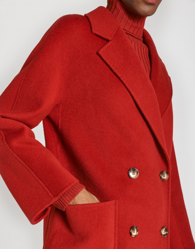 Red wool double-breasted coat - Woman - AW2020 | Roberto Verino