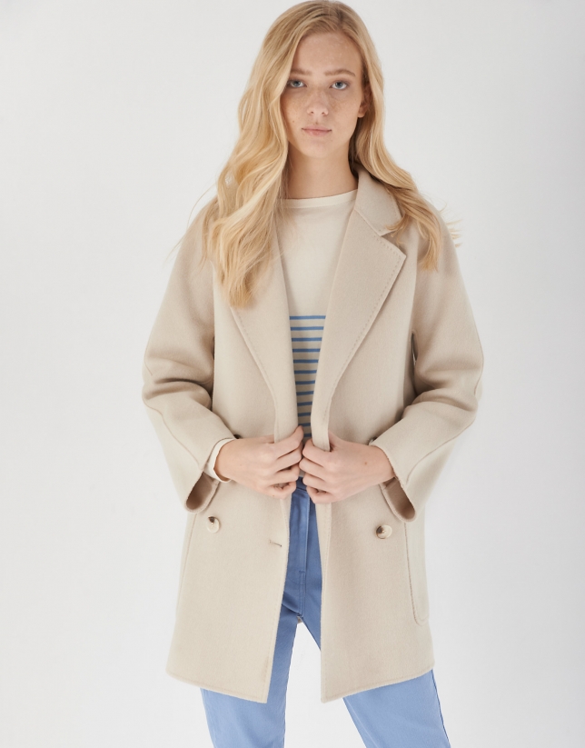 Beige wool double-breasted coat