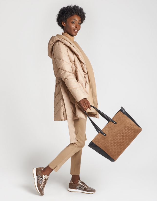 Beige Quilted Coat With Vest Inside Woman Roberto Verino