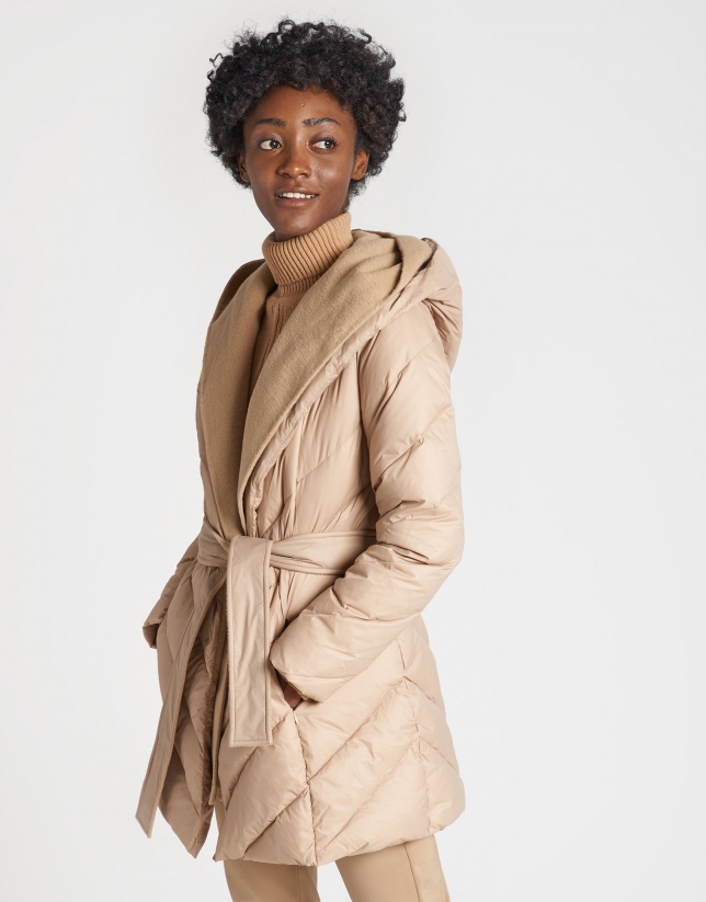 Beige quilted coat with vest inside