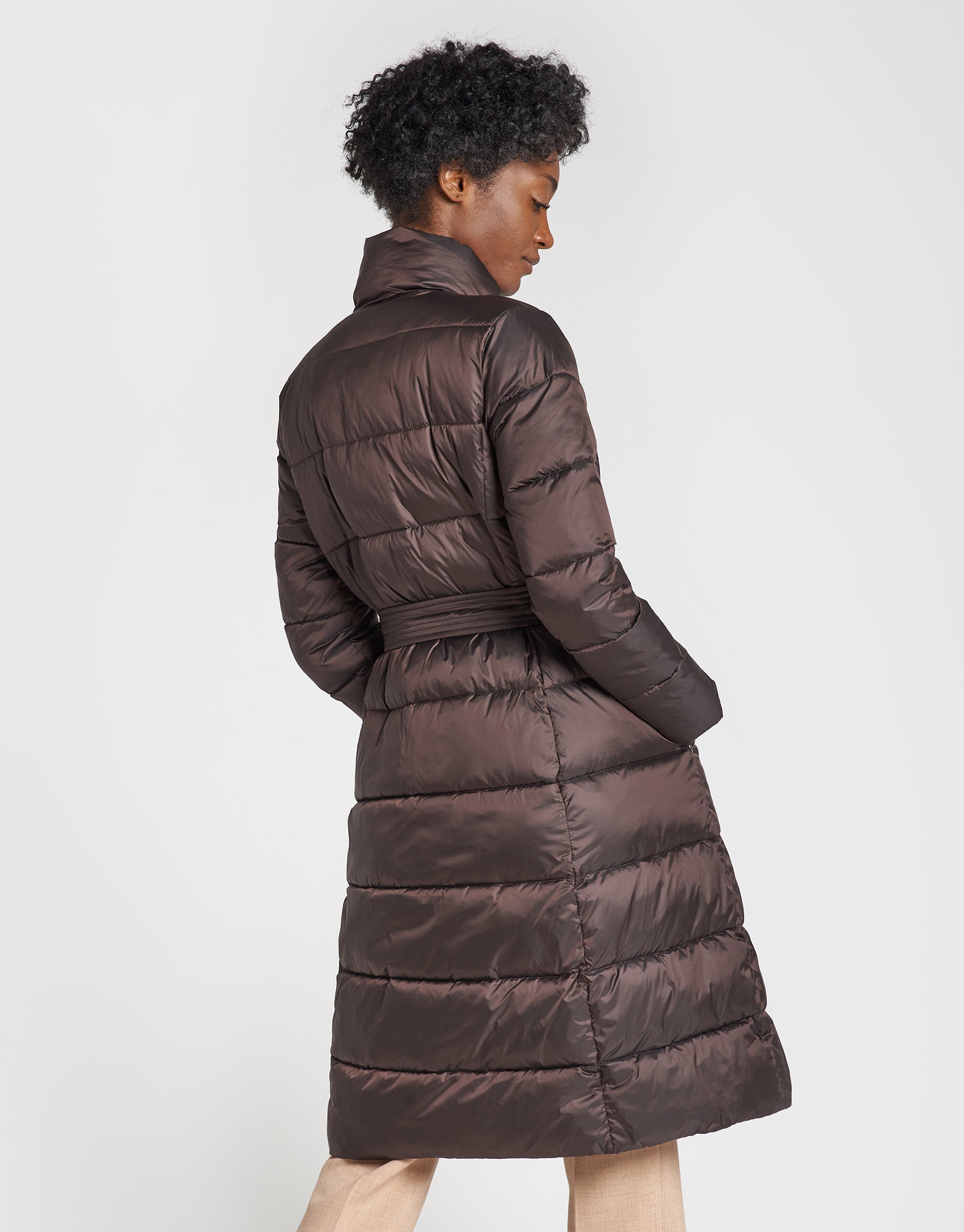 Brown long quilted coat Woman AW2020 Roberto Verino