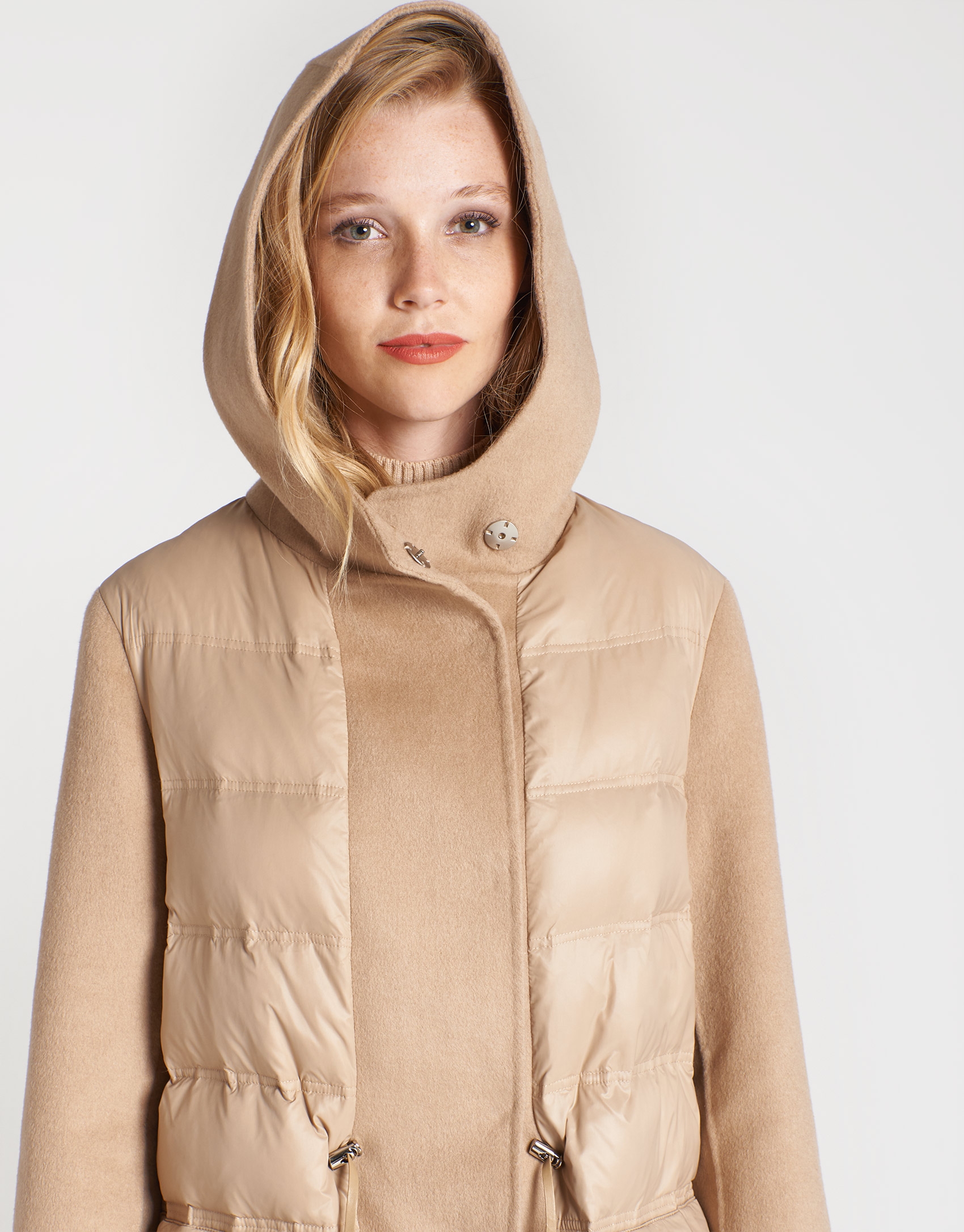 Combination beige wool and quilted coat Roberto Verino