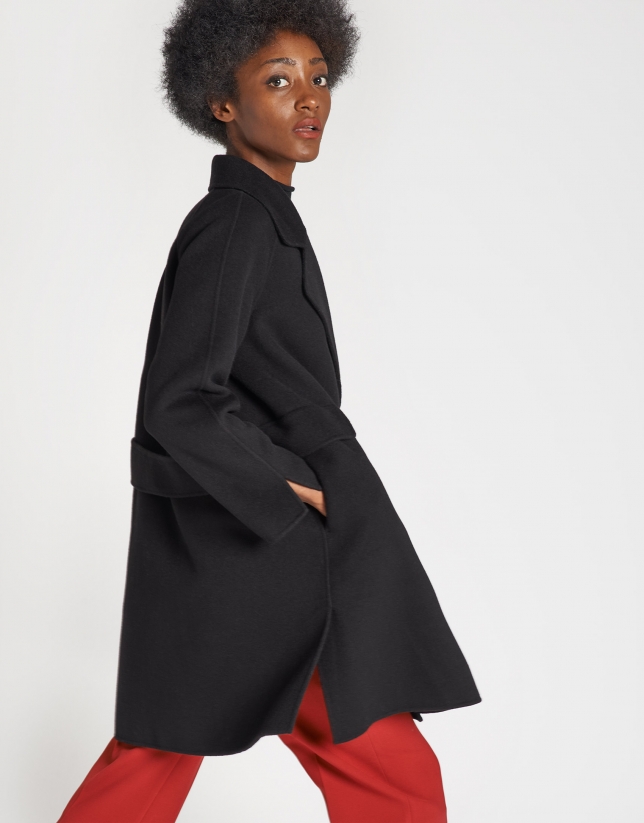 Black threequarter wool coat Woman AW2020 Roberto Verino