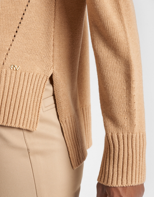 Beige sweater with slits