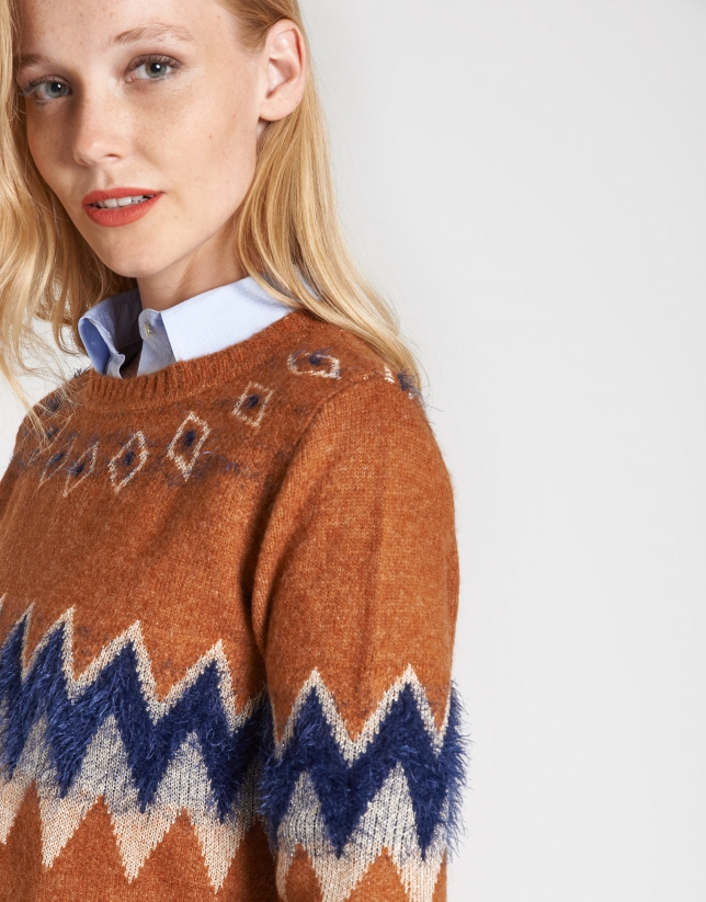 Dark brick sweater with alpine design 