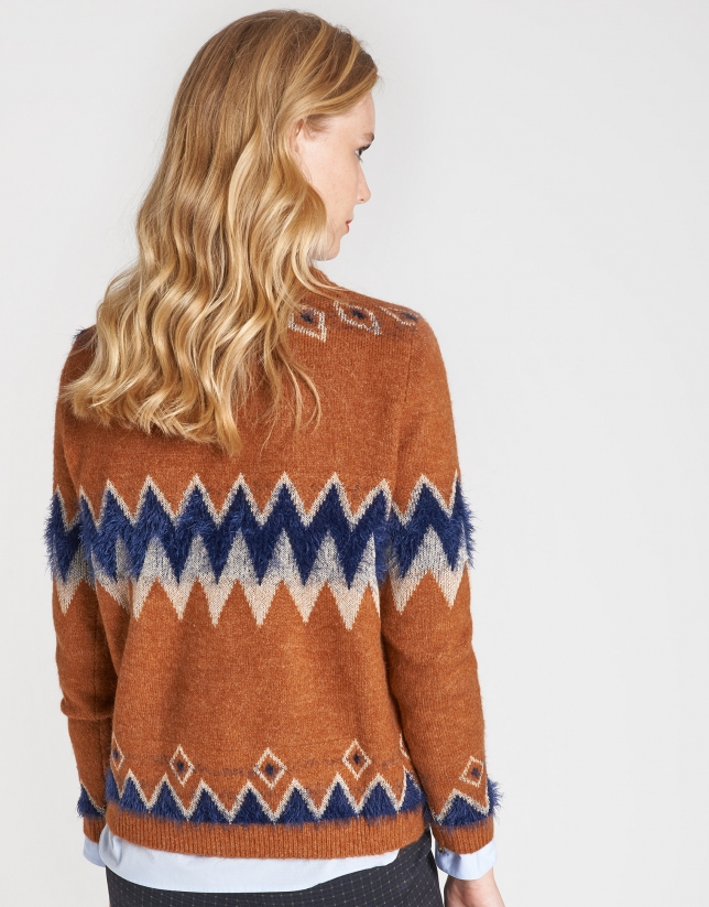 Dark brick sweater with alpine design 